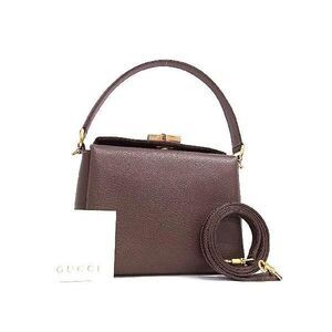 GUCCI Bamboo Leather 2way Shoulder Bag Brown